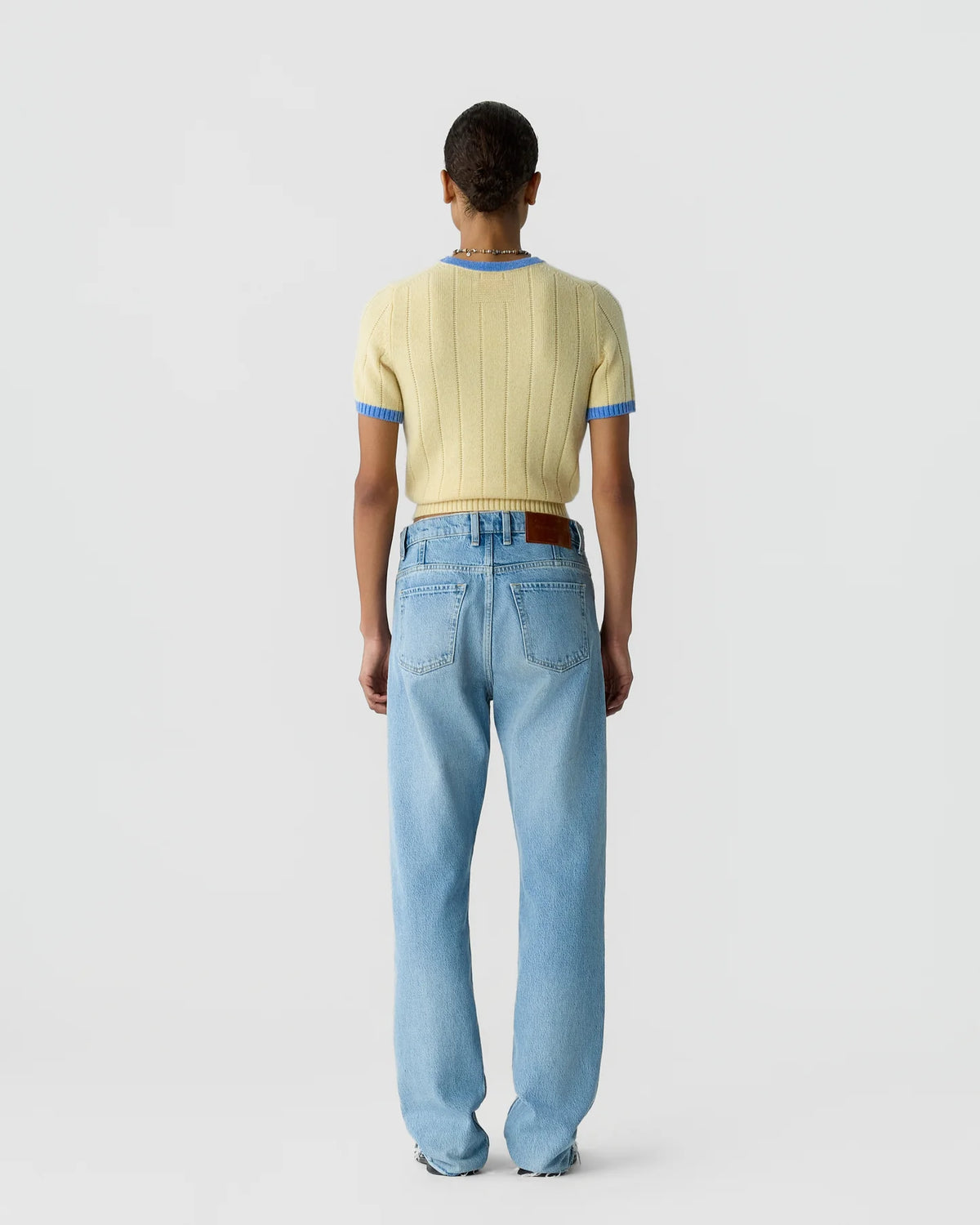 Guest in Residence Rib Ringer Tee in Butter / Delft Blue