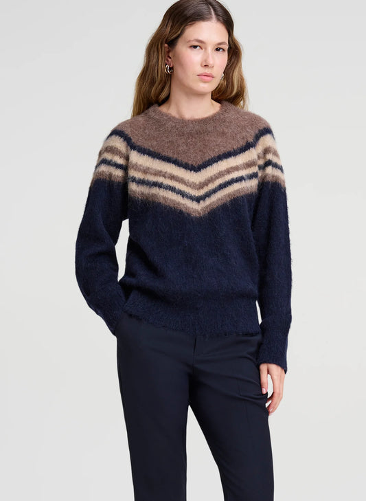 A.L.C. Sarah Brushed Alpaca Sweater in Dark Taupe Combo, front view on model