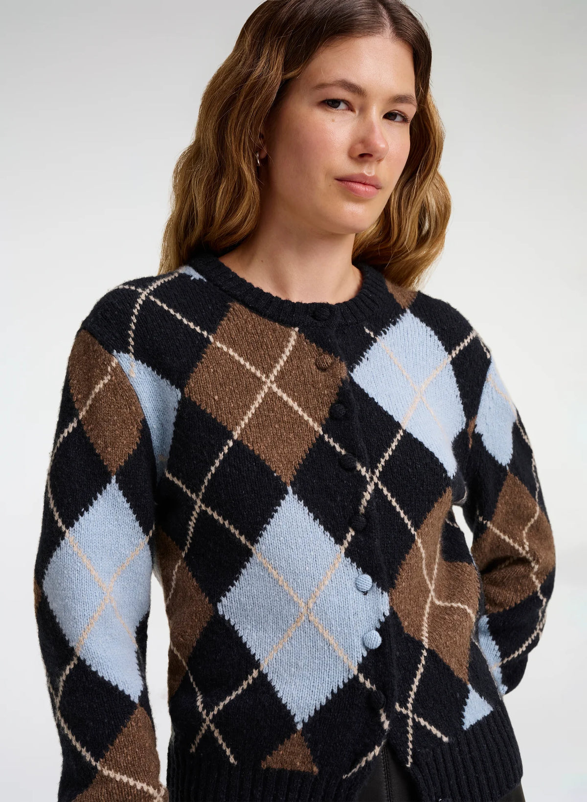 A.L.C. Skyler Argyle Cardigan in Sky Blue Combo