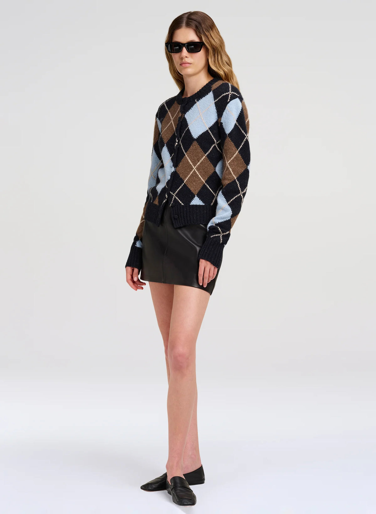A.L.C. Skyler Argyle Cardigan in Sky Blue Combo
