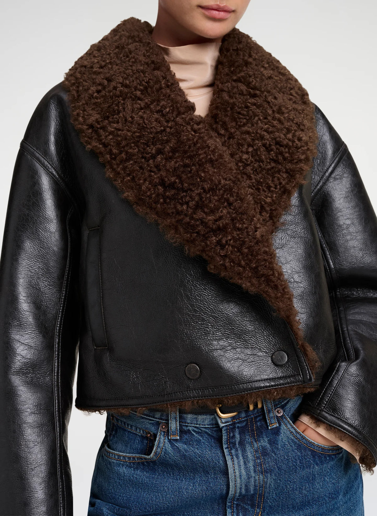 A.L.C. Stella Faux Shearling Jacket in Deepest Brown / Pilot Brown