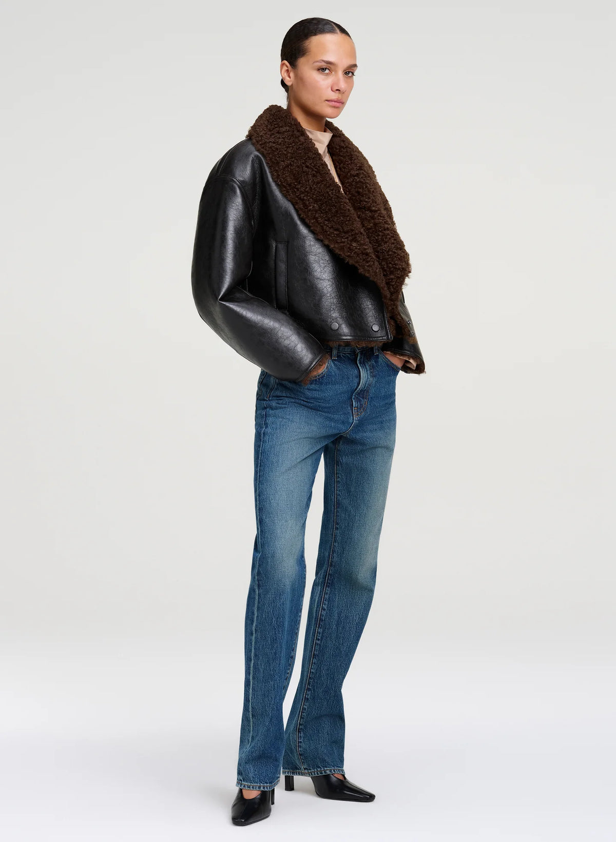 A.L.C. Stella Faux Shearling Jacket in Deepest Brown / Pilot Brown