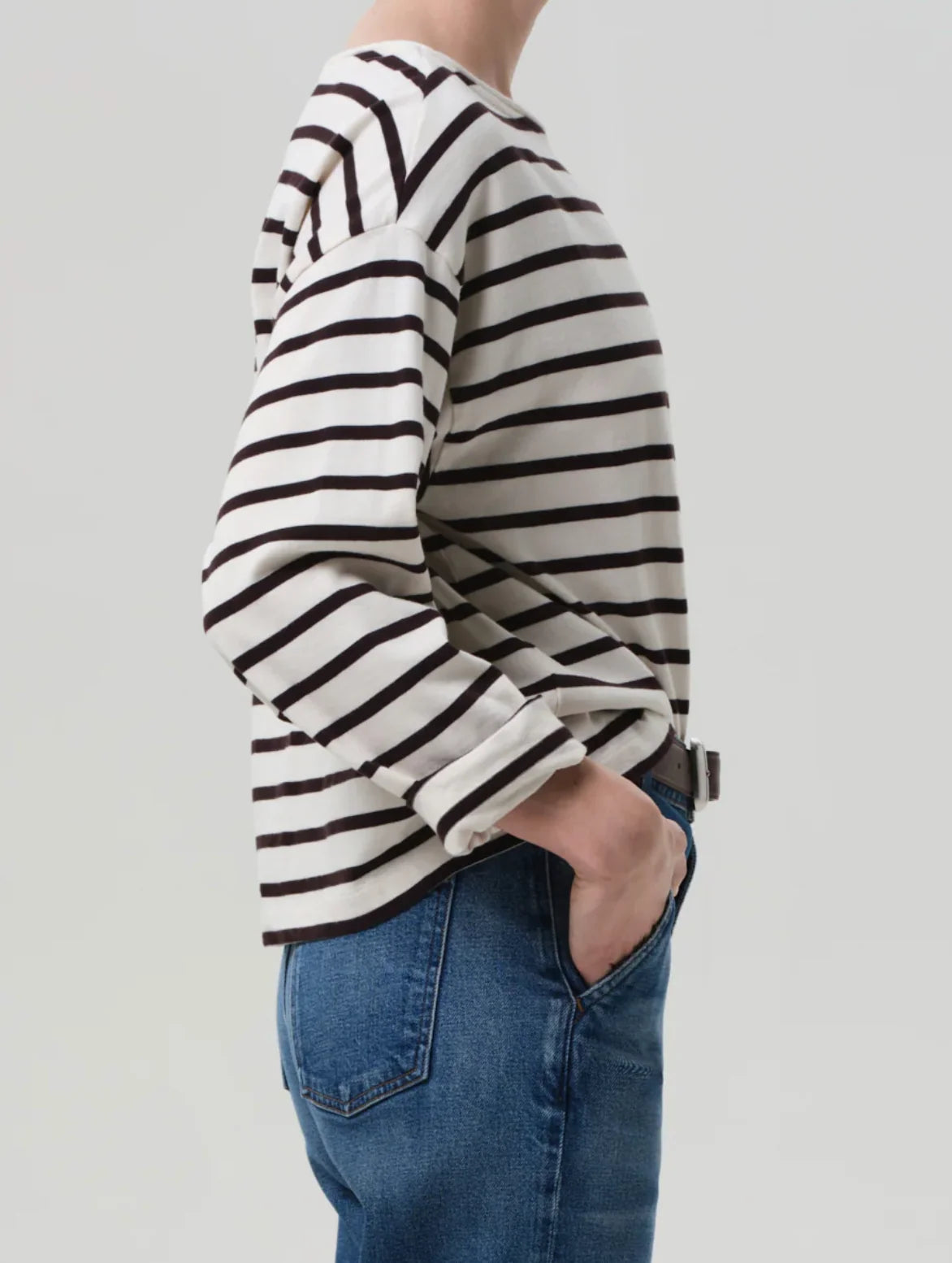 Citizens of Humanity Boat Neck Long Sleeve Top in Chocolate Stripe
