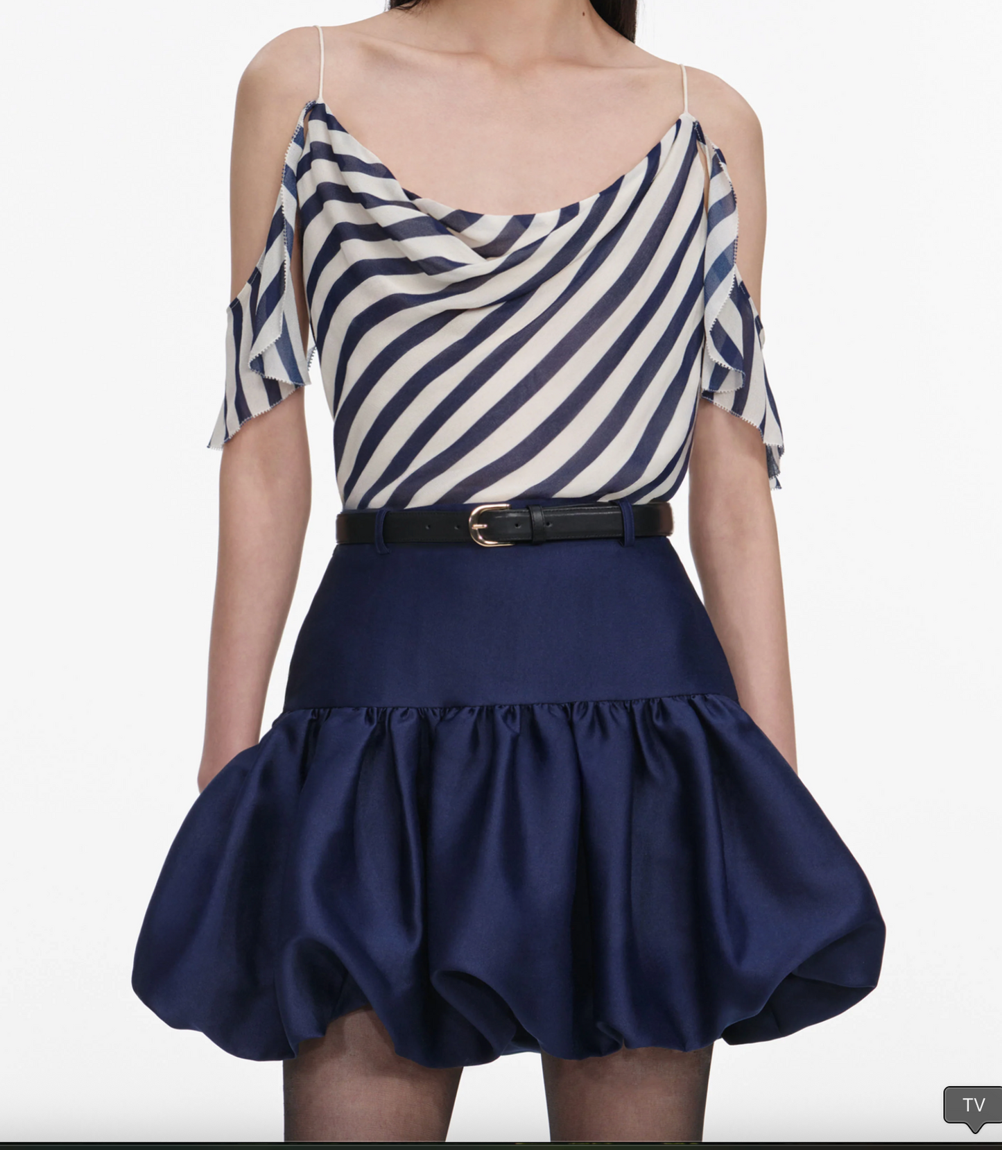 Self Portrait Navy Stripe Georgette Top