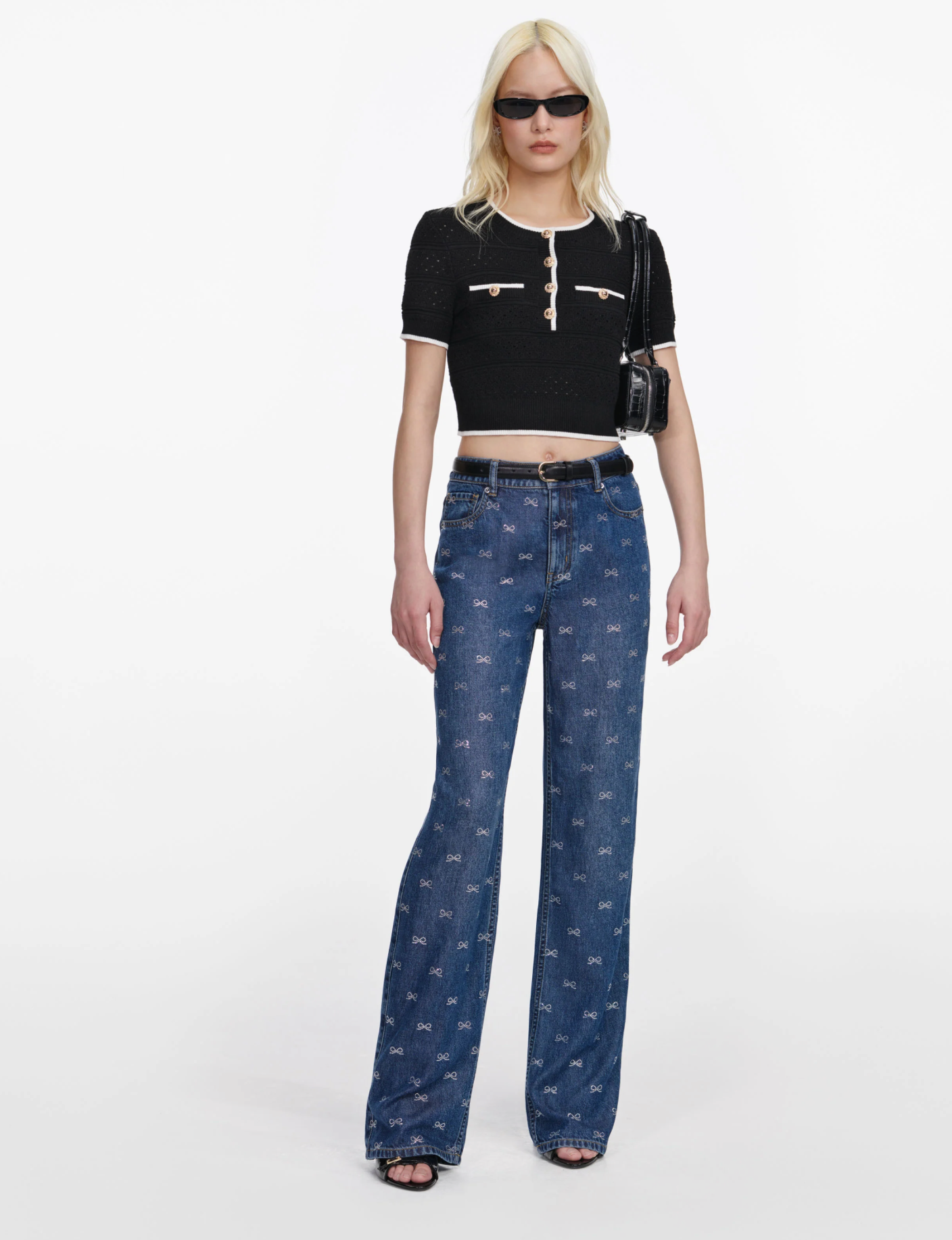 Black Pointelle Knit Top