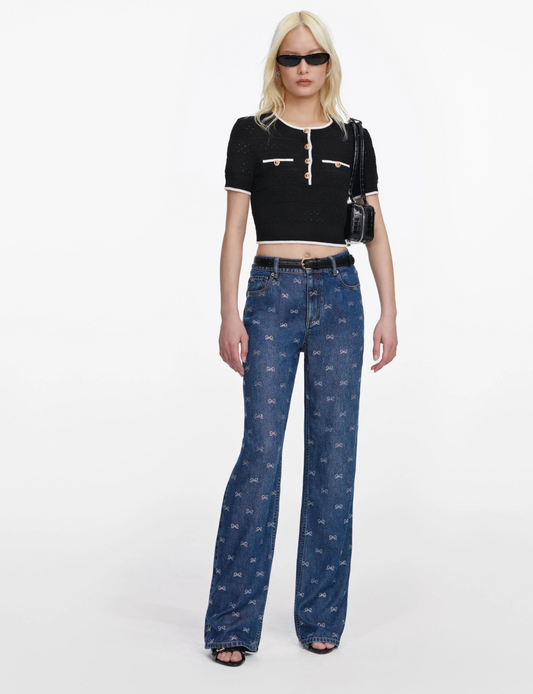 Black Pointelle Knit Top