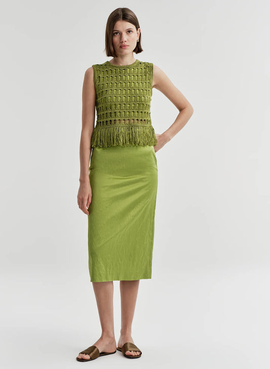 A.L.C. Phoebe Satin Midi Skirt in Meadow Green
