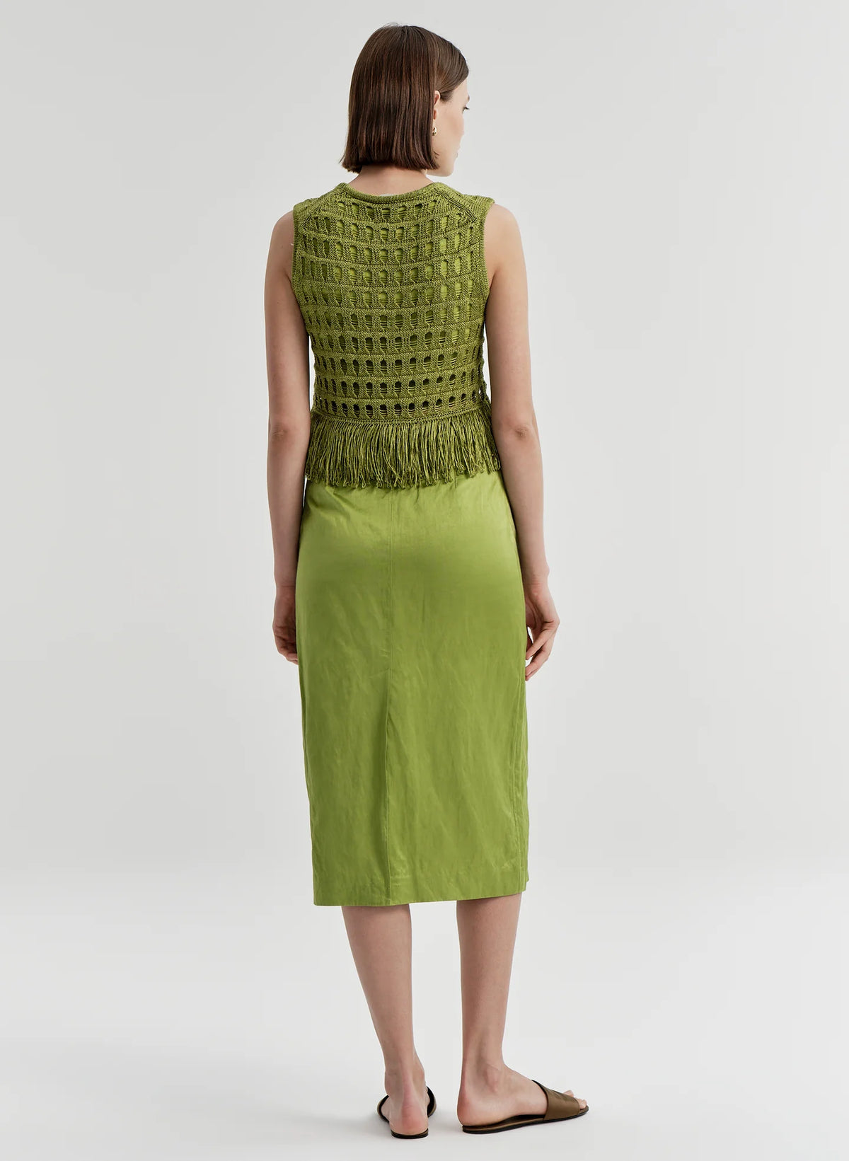 A.L.C. Phoebe Satin Midi Skirt in Meadow Green