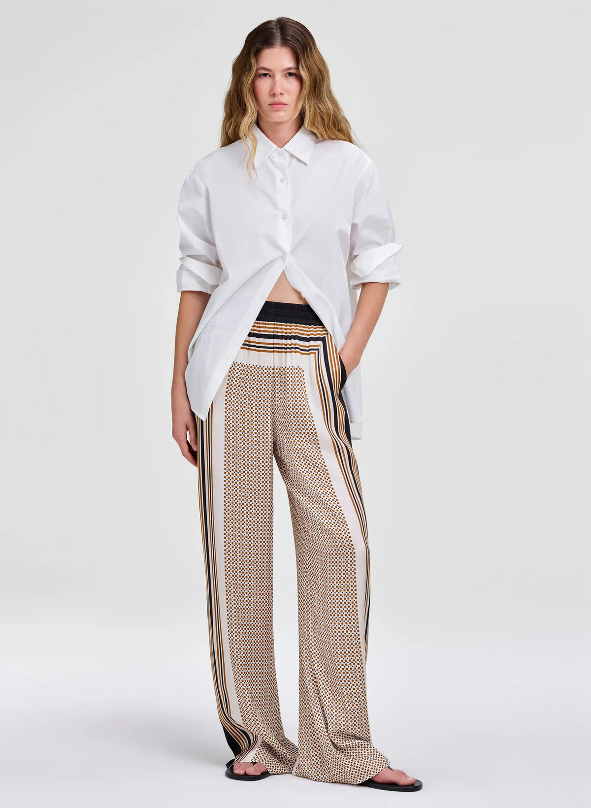 A.L.C. Tyler Scarf Print Pant in Black / Caramel Dotted