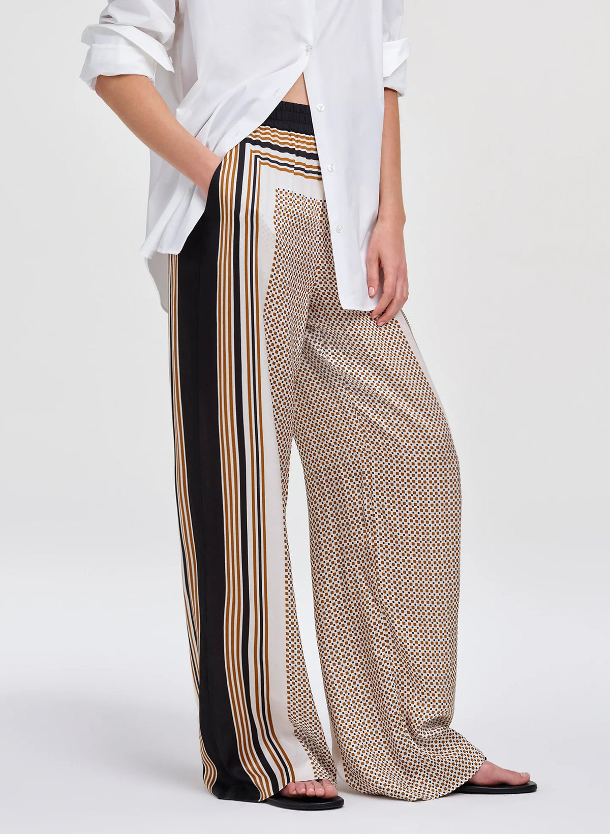A.L.C. Tyler Scarf Print Pant in Black / Caramel Dotted