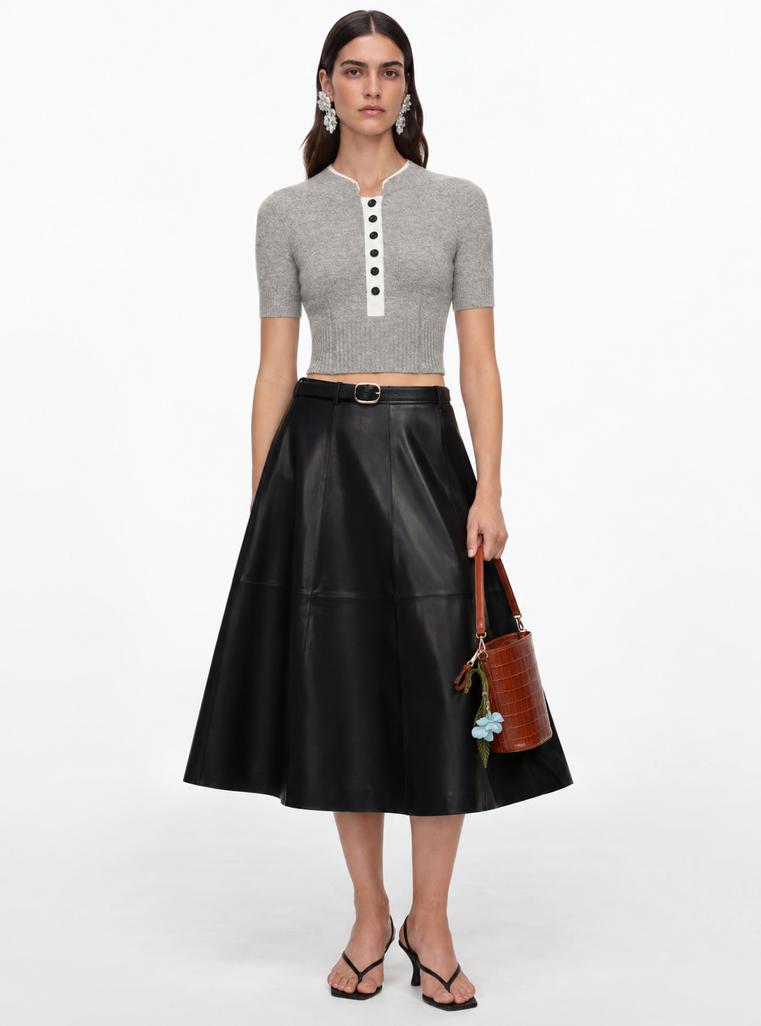Self-Portrait Oberteil Short Sleeve Knit Top in Grey