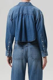Citizens of Humanity Ana Cropped Shirt in medium indigo denim, back view