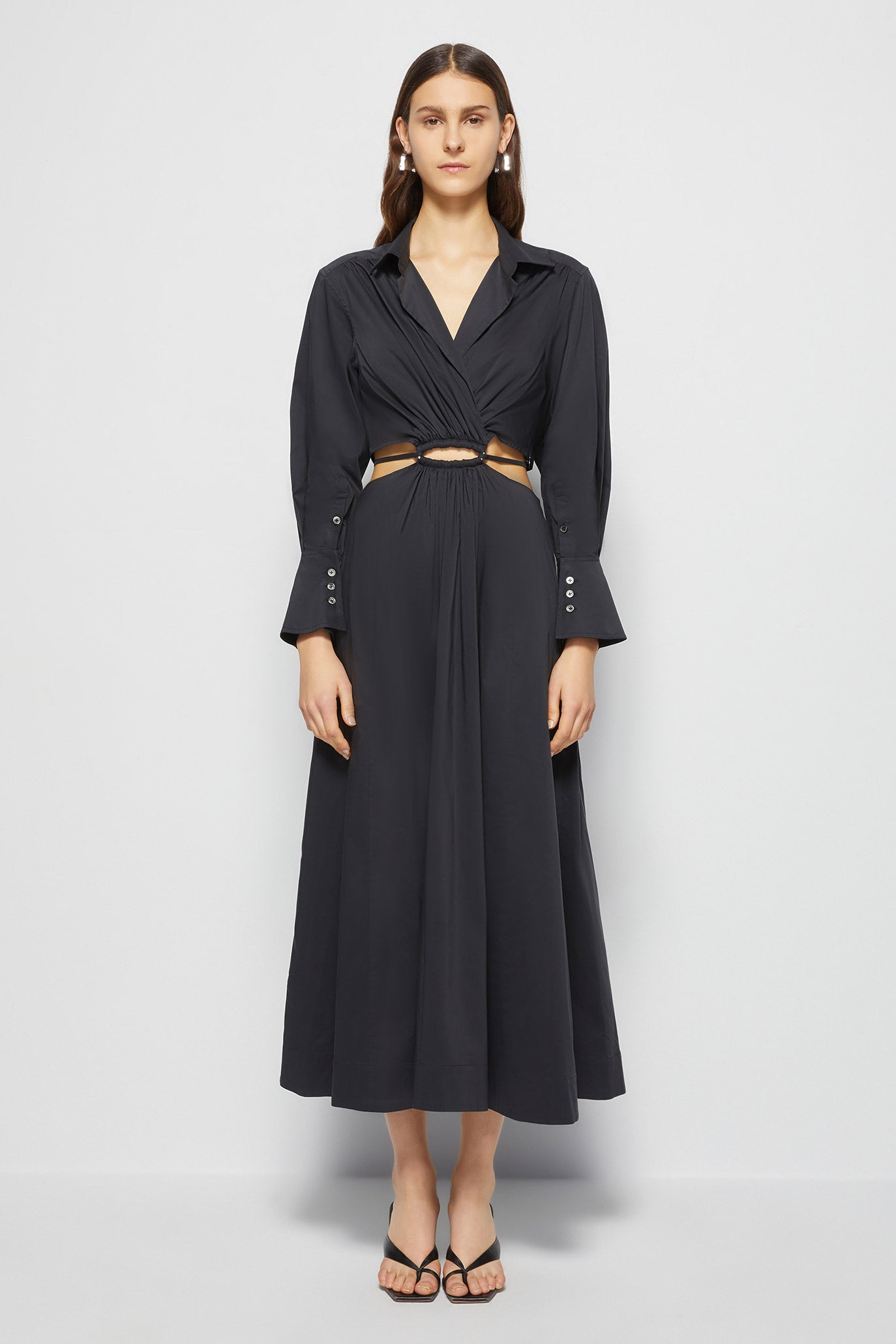 ALEX JS CORE PLEATED COTTON CUT-OUT SHIRT DRESS