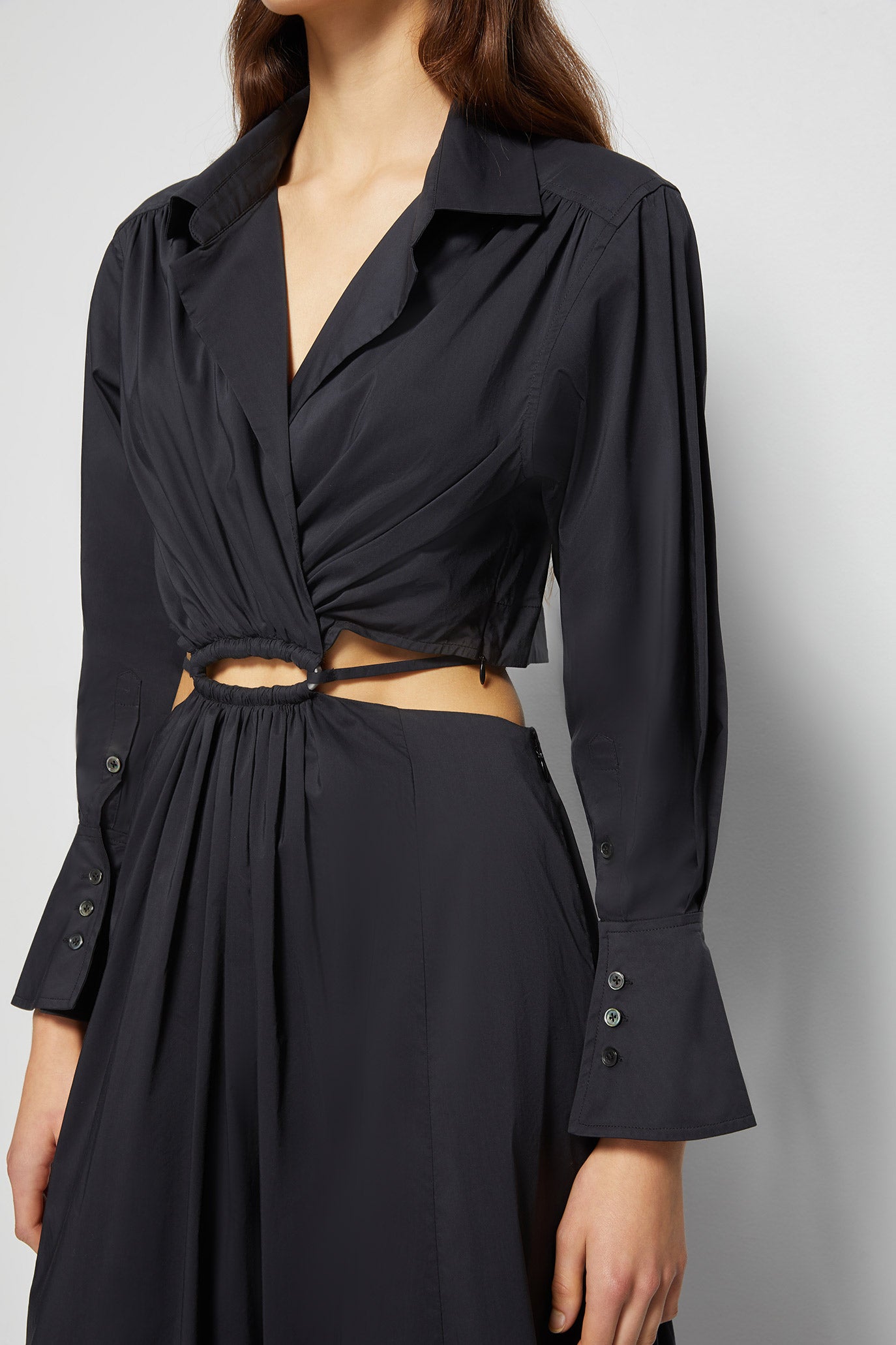 ALEX JS CORE PLEATED COTTON CUT-OUT SHIRT DRESS